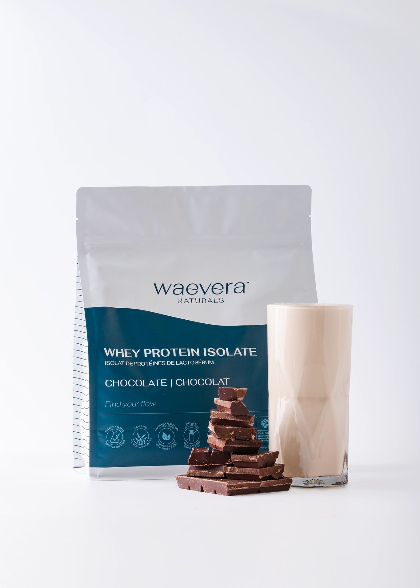 waevera chocolate whey protein with glass